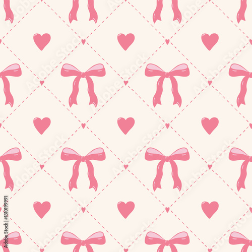 Coquette Bow Seamless Vector Pattern Girly Preppy Farmhouse Fabric Print Feminine Valentines Day