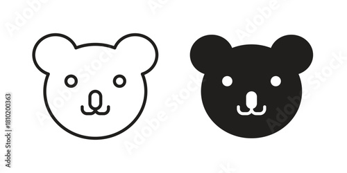 Koala head icon illustration, thin line vector, web design sign,