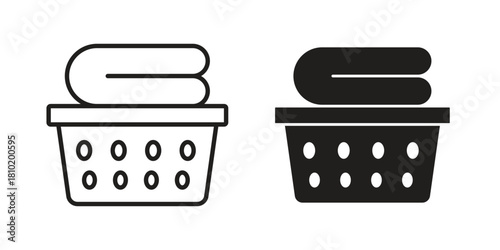 Laundry basket icon illustration, thin line vector, web design sign,