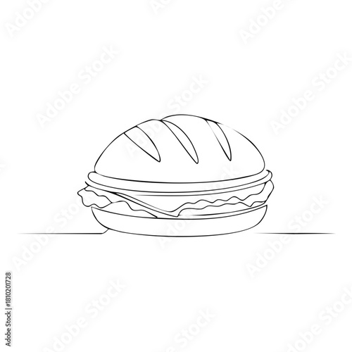 Continuous line art drawing of a delicious fresh sandwich simple minimalist food outline illustration