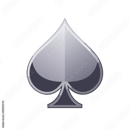 Glossy gray spade symbol from a deck of playing cards graphic element