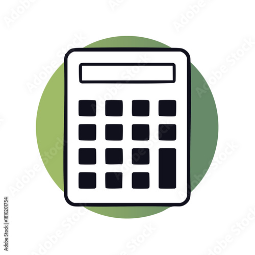 Calculator icon within a green circle on a white background, financial concept