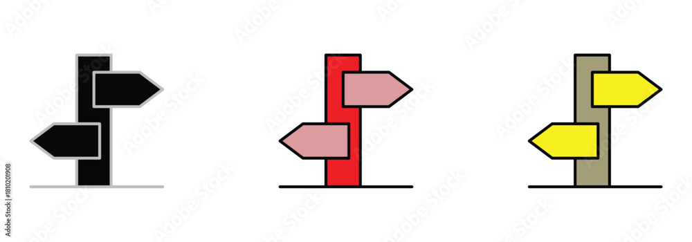 Obraz premium Colorful directional signs pointing the way, perfect for your next travel project or wayfinding system design, ideal for maps and illustrations