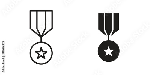 Military medal icon illustration, thin line vector, web design sign,