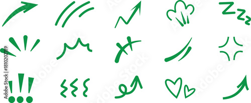 Hand drawn cute doodle line element arrow, emphasis, shock, sparkle.Vector illustration, Line movement effect element