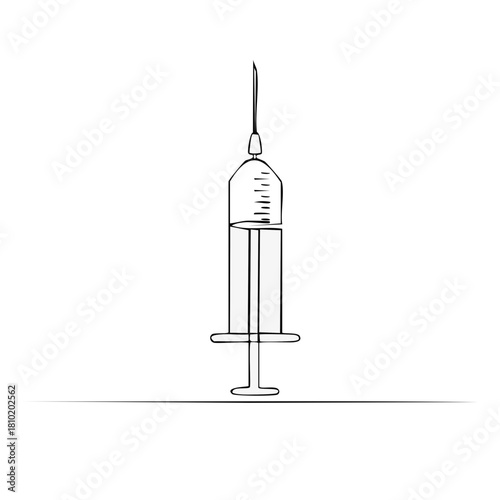 Minimalist syringe illustration. Medical and health care concept. Outline drawing.