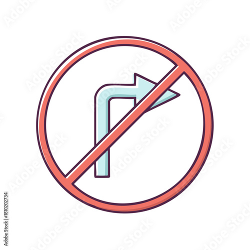 No right turn sign in traffic safety concept with prohibition symbol in a red circle
