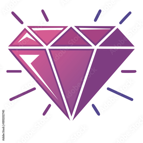 Radiant faceted gemstone with gradient purple pink colors and emanating light rays