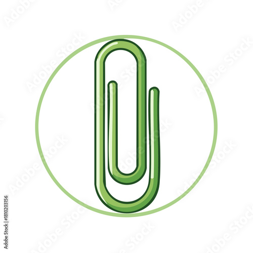 Simple Green Paper Clip Icon, Office and School Supply Cartoon Vector Illustration