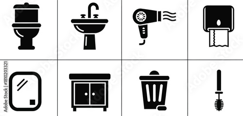 Bathroom hygiene icons and sanitation symbols vector illustration.