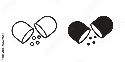Open Capsule Pill icon illustration, thin line vector, web design sign,