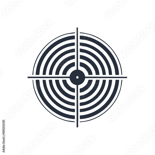 Abstract circular target icon with concentric rings and crosshairs graphic