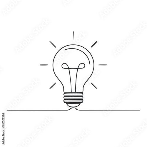 Illuminated Light Bulb Concept Line Art Design