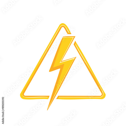 Yellow lightning bolt in a warning triangle symbolizing electricity, danger, power, and energy