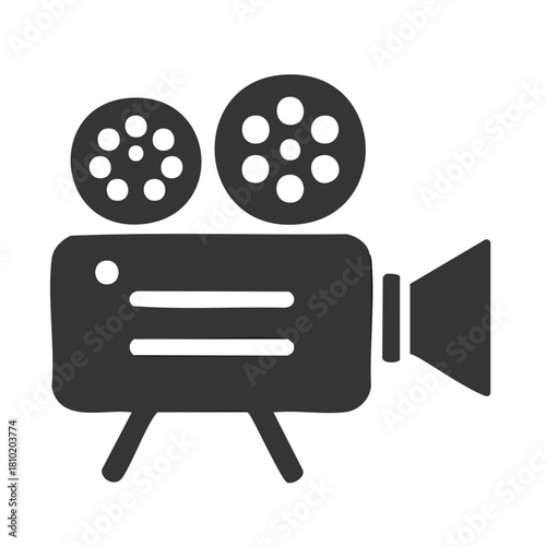 Retro cinema film camera icon depicting movie production and vintage video recording