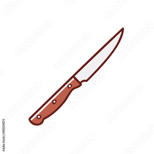 Simple kitchen knife illustration icon with brown handle and sharp blade