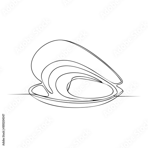 Abstract Mussel Shells Drawing in Black and White with Fluid Lines