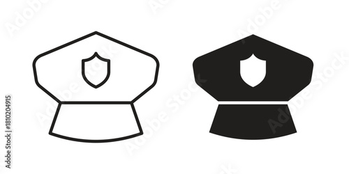 Police cap icon illustration, thin line vector, web design sign,