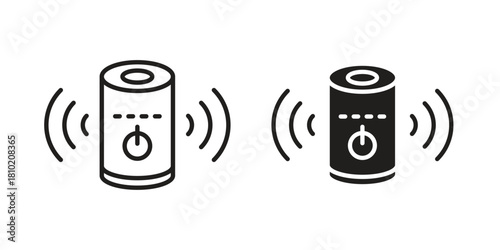 Smart speaker icon illustration, thin line vector, web design sign,