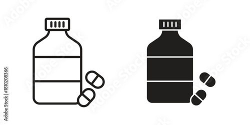 Sleeping pills icon illustration, thin line vector, web design sign,