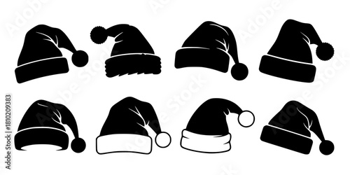 Silhouette of santa claus hat, Christmas santa claus hat vector set
