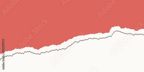 minimalist background featuring a realistic torn paper effect, with a muted coral red top section revealing a clean off-white area below, casting subtle shadows