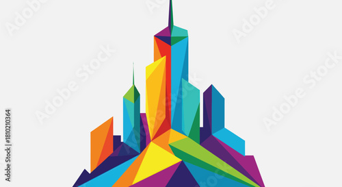 Abstract geometric cityscape illustration colorful buildings modern design