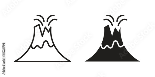 Volcano eruption icon illustration, thin line vector, web design sign,