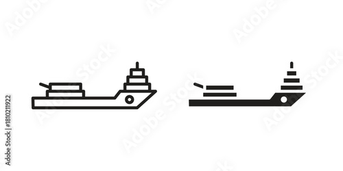 Warship icon illustration, thin line vector, web design sign,