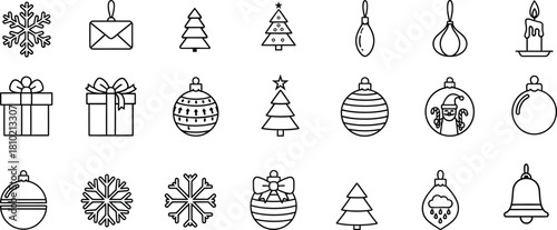 Hand drawn christmas ornaments and holiday decorations collection