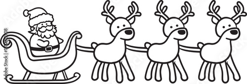 hand drawn doodled line art funny cute drawing of Santa Claus and reindeer