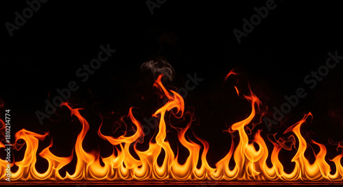 Wallpaper Mural Intense, bright orange and red flames rising against a black background. Concepts of heat, energy, barbecue, and danger. Torontodigital.ca