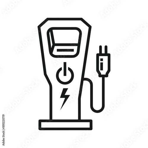 Electric vehicle charging station icon with power symbol and lightning bolt