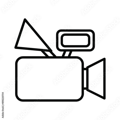 Simple outline icon of a video camera with lens and microphone