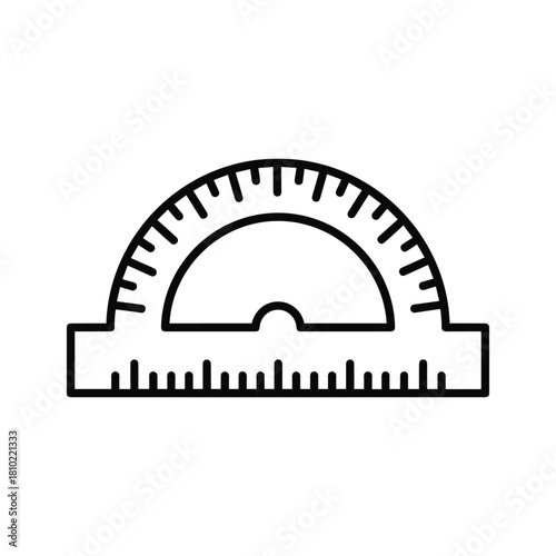 Simple line drawing of a protractor tool for measuring angles