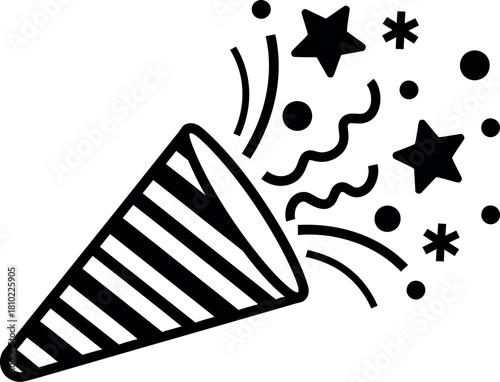 Hand drawn celebration confetti popper with stars and streamers illustration