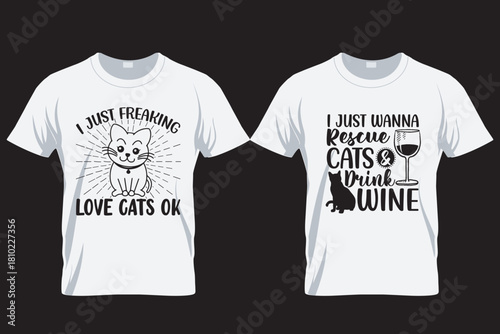 Cat SVG T Shirt Design Template , Cat silhouette T Shirt, sublimation printing file,  Cat lover t shirt, 16