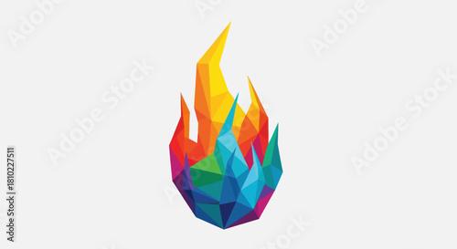 Abstract geometric flame illustration against white background for design