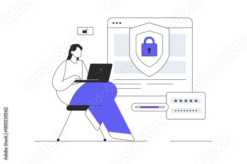Personal information security, account access, verification and authentication. Web page protected with password and code. Flat Cartoon Vector Illustration, icon Stylish abstract design landing page 
