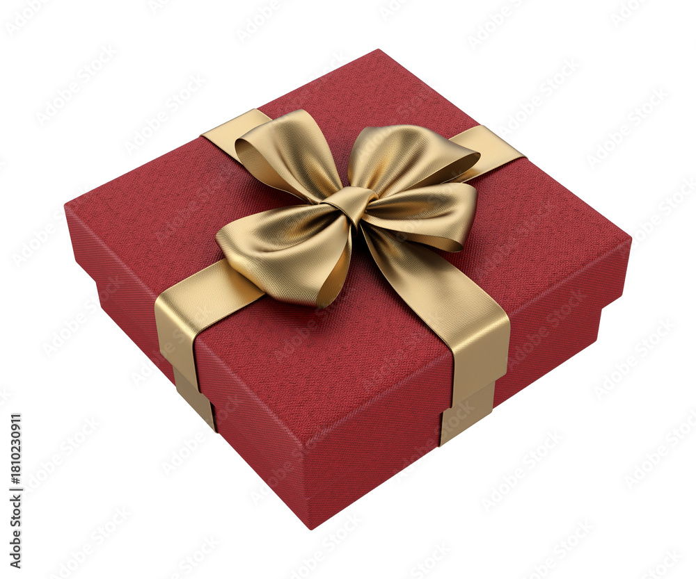 Fototapeta premium Red Gift Box with Gold Ribbon and Bow - Transparent Background