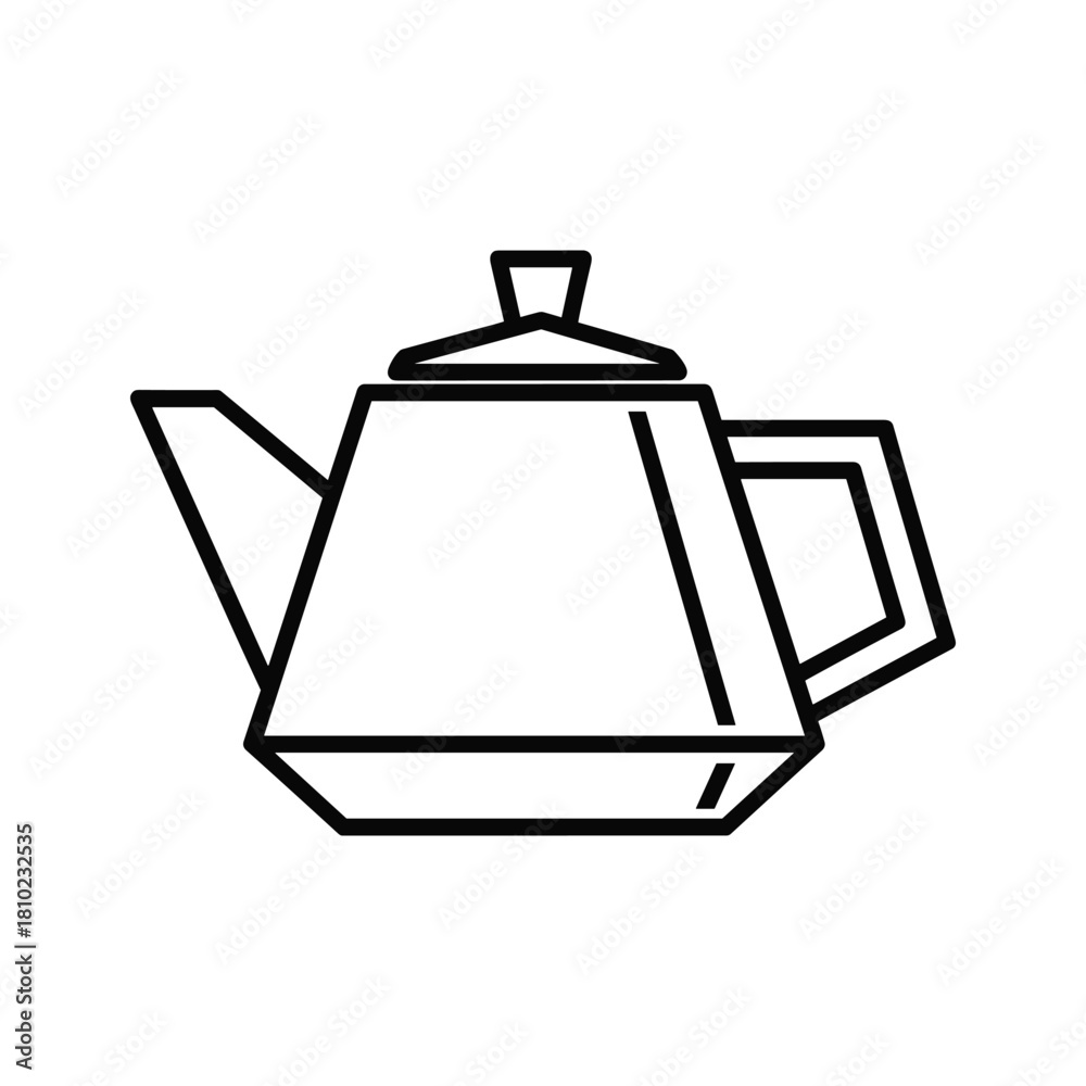Fototapeta premium Simple line art drawing of a modern geometric teapot with handle and spout