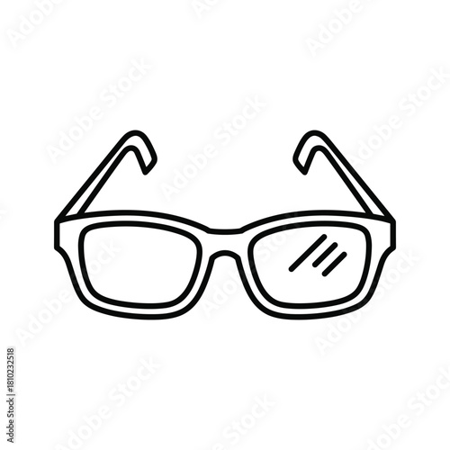 Simple hand drawn outline illustration of modern eyeglasses with clear lenses and black frames