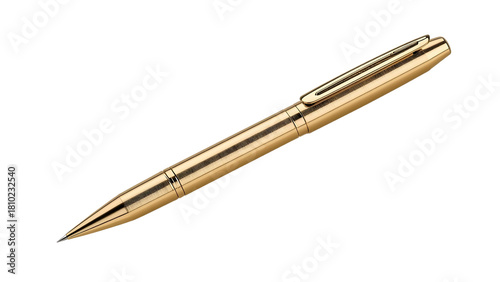 Golden ballpoint pen with metallic highlights, png, isolated on transparent background, perfect for design and marketing