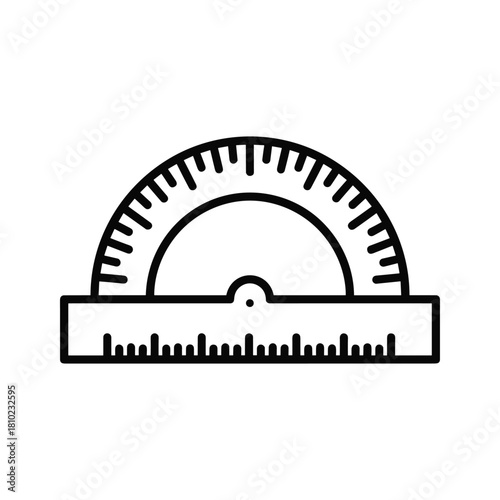Simple line art icon of a protractor and ruler for measuring angles and lengths