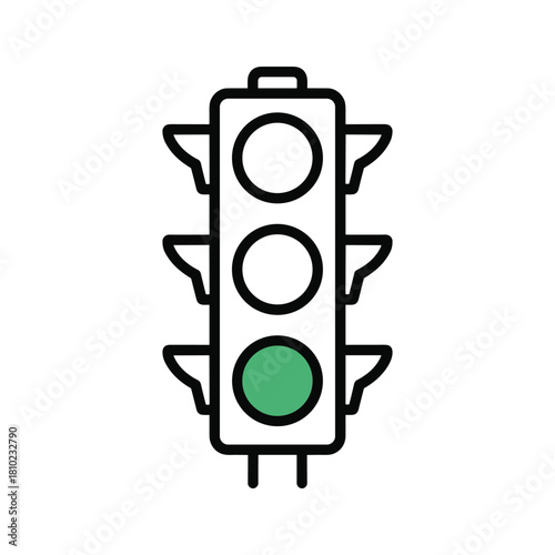 Simple line art icon of a traffic light with the green light illuminated