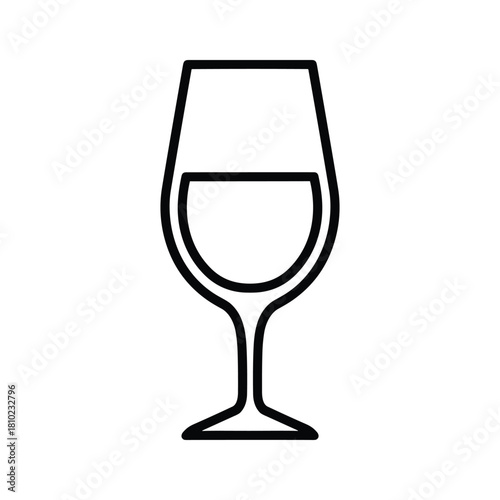 Simple line art icon of a wine glass filled with white wine