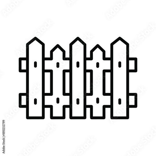 Simple outline drawing of a wooden picket fence section with vertical posts and horizontal rails