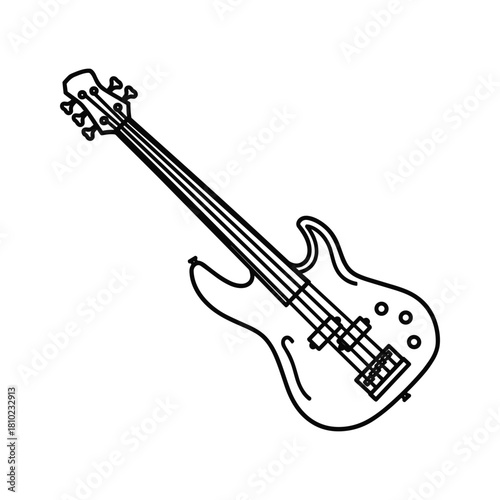 Simple hand drawn outline sketch of an electric bass guitar on a white background