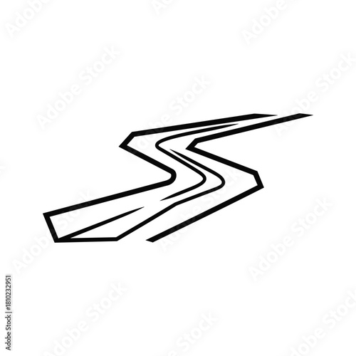 Stylized black and white drawing of a winding road or path with a sense of movement