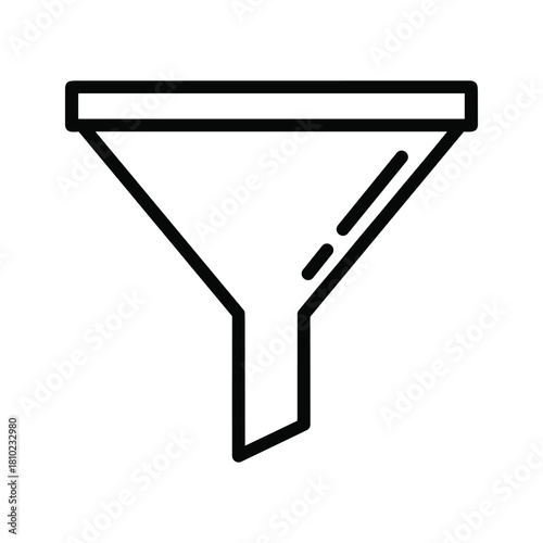 Simple black and white line art icon of a funnel for pouring liquids or filtering substances